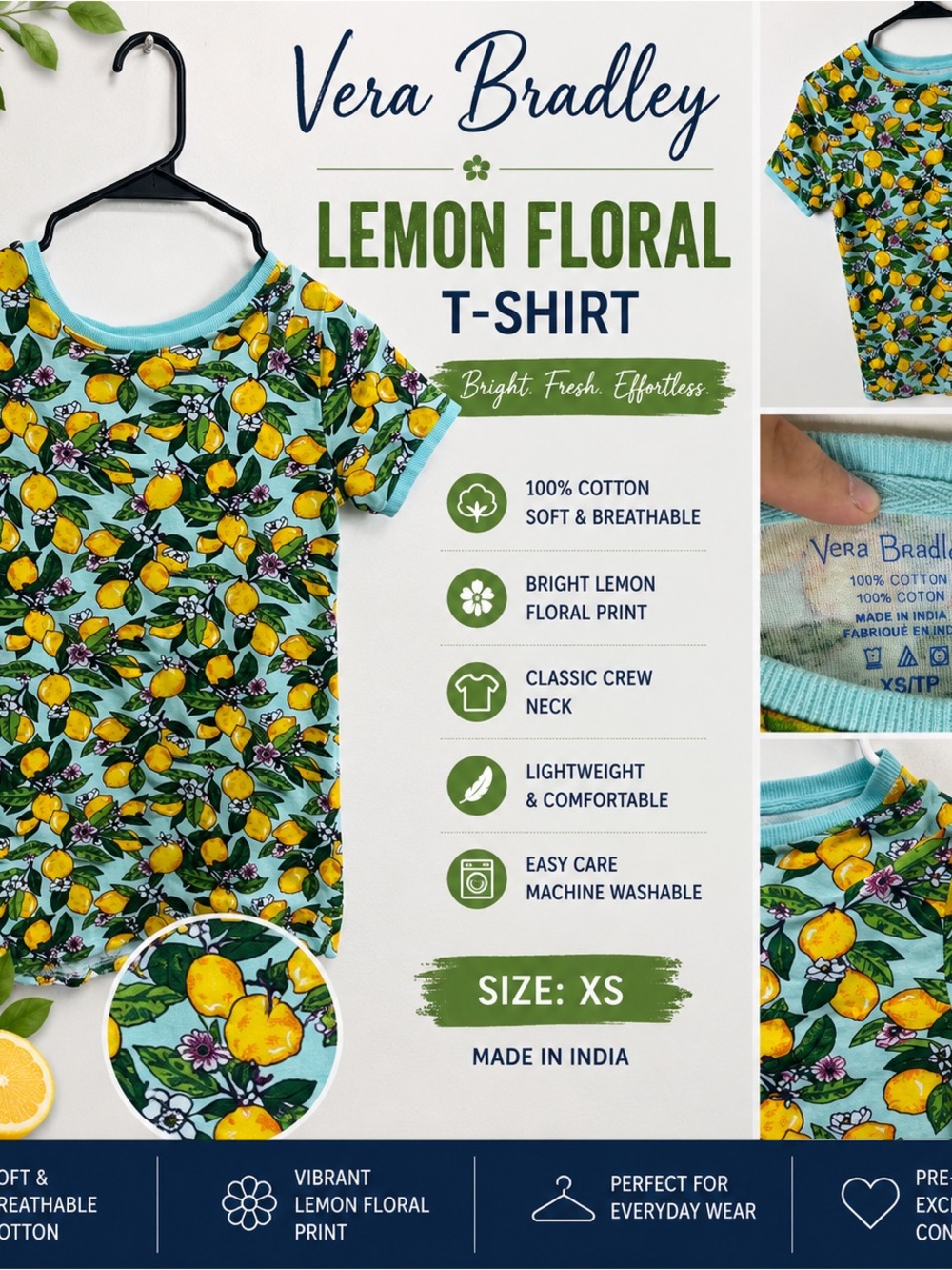 Vera Bradley Lemon Floral Tank Top - Aqua, Yellow, Green